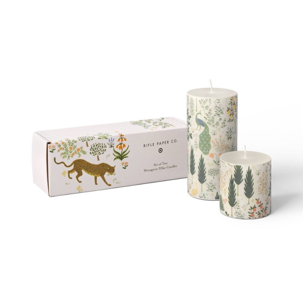 Rifle Paper x Target Set of Two Pillar Candles- Menagerie NIB New